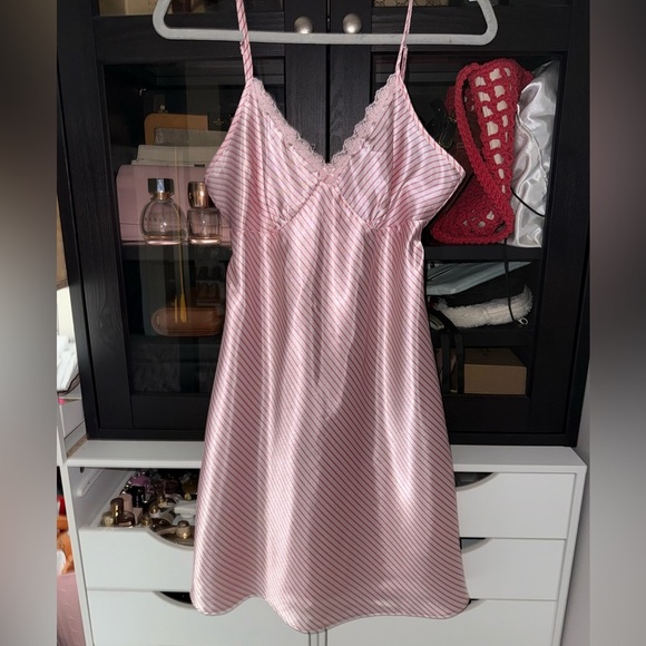 Adonna Pink and White Striped Slip Dress - Picture 1 of 10